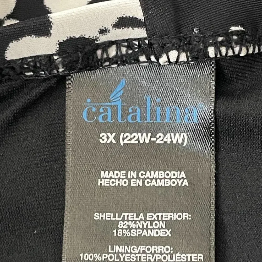 Catalina Black & White Scattered Polka Dot Twist Front Swimsuit Size 3X